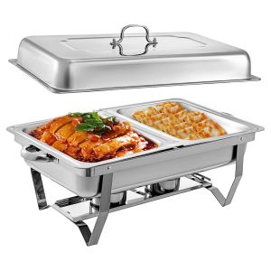 UNIBEST Stainless Steel Square Hot Pot High Quality Chafing Dish with Lid Food Warmer Dish  picnic stove Buffet with Alcohol Holder 6.8L