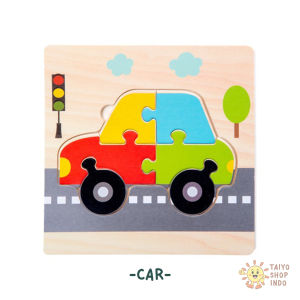 TAIYO Mainan Anak Puzzle Kayu 15cm Shape Mix Color Animal Transport Edukasi Wooden Jigsaw