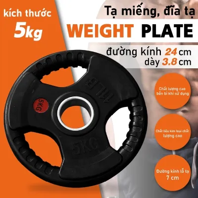 BG - Tạ miếng cao cấp bọc cao su non Thái Lan ( 50mm) Weight plate 5KG Tạ tay tác động nhiều lên cơ tay và cơ bụng giúp đốt cháy lượng mỡ thừa