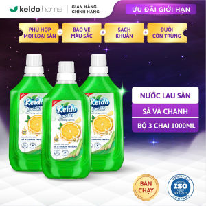 Bộ 3 Nước Lau Sàn KEIDO Chai 1L – Tinh Dầu Quế & Sả Chanh Kháng Khuẩn Ngăn Côn Trùng Bảo Vệ Sàn