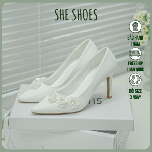 Giày Cưới da PU gót nhọn đính viền 3 nhụy chéo VIE ĐỘC QUYỀN BỞI SHESHOES (NEW ARRIVAL) - GC07052