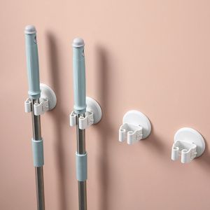 XUANYUAN Self-Adhesive Mop Clip Space Saving Plastic Mop Storage Rack Simple Wall-Mounted Brush Broom Hanger for Home