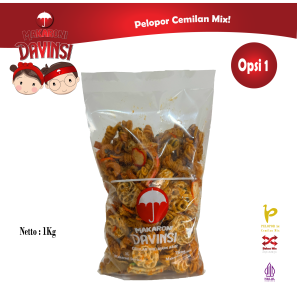 Davinsi Camilan Makaroni Bebas Mix 1kg - Kemasan Plastik - 20 Menu Lebih -Inovator Camilan Mix Asli