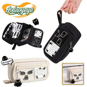 Aoduoyaya DIY Cute Cat 9-Layer Pencil Case Large Capacity Pen Pouch Student Gift Stationery Storage Bag School Supplies