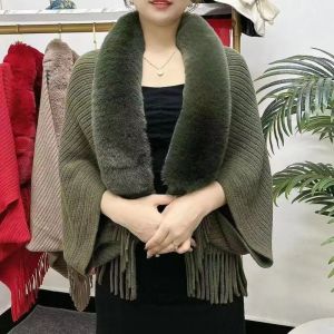 METALIX Wedding Cardigan Cape Evening Dresses Winter Warm Plush Wraps Faux Fur Collar Knitting Shawl