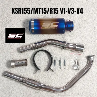 SC PROJECT FULL SYSTEM EXHAUST PIPE FOR XSR155 | MT-15 | R15 V1 V3 V4 +BIG ELBOW + SILENCER + ACCESORIES