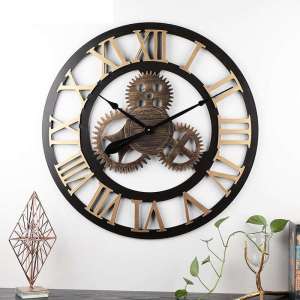 Oversized Wall Clock With Two Sets of Pointer Replacement 30cm/40cm/50cm/60cm/70cm/80cm Loft Work Mechanical Wind Retro Clock Living Room Shop Decoration Silent Creative Wooden with Roman Numerals Clock 3D Rustic Decorative Luxury Art Big Gear Wall Clock