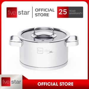 Nồi inox 304 thân cao 3 đáy inox 304 Fivestar Plus bếp từ quai vuông nắp kính ( 16cm/18cm/20cm/24cm)