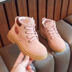 T&H BABIES Korean High Cut Leather Ankle Boots for Kids Girl Fashion Shoes Leather Boots for Boys and Girls