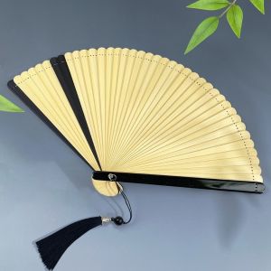 MICANGP Ancient Style Bamboo Folding Fan with Tassel Portable Chinese Fan Lightweight Exquisite Hand Cranked Fan Photography Props