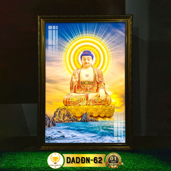 Tranh Phật A Di Đà Ngồi Có Đèn CHÂN THIỆN MỸ, Trang Trí Bàn Thờ Treo ...