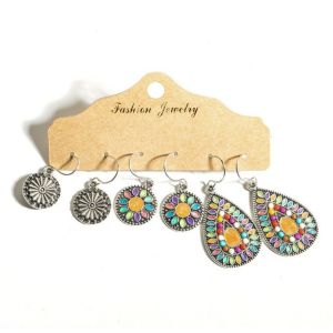 CHUN053634 Hoa tráng men Bông tai hình giọt nước. Hình giọt nước Nhiều màu sắc Bông tai charm Cổ điển Bộ bông tai tròn Dành cho phụ nữ.