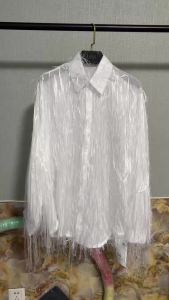 Stylish Tassel Design Loose Casual Shirts Men Solid Color Long Sleeve Tops Night Club Outfit