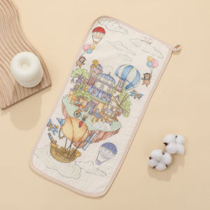 Baby crepe gauze small square towel new cartoon printed baby face towel four layer newborn anti spitting and burping towel