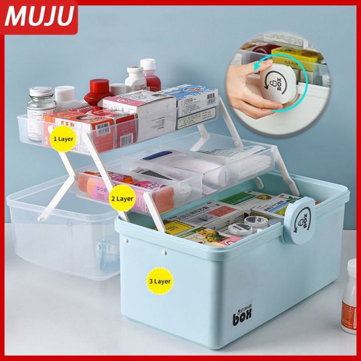 MUJU Tackle Box Family First Aid Kit Box Plastic Medicine Storage Organizer  Emergency Kit Box