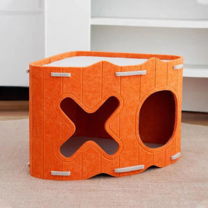 Cat House with Bed Cats 2-Storey Cozy Felt Cat Beds Comfy Cave Hideaway Large Multi-Cat Condo for Rest & Play Green Pet Bed Toy for Cat