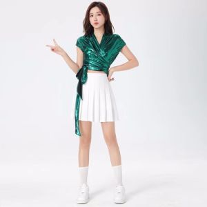 ชุดสำหรับผู้หญิงชุดนักเรียนโตเชียร์ลีดเดอร์ชุดเต้นรำแจ๊สรุ่นเกาหลีชุดการแสดงแบบคณะเสื้อและกระโปรง