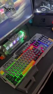 Bàn Phím Gaming Hoco GM702 Cao Cấp Đèn LED 5 Màu Có Kệ Đỡ Nghỉ Tay Bàn Phím Memne Có Dây Cho PC Laptop