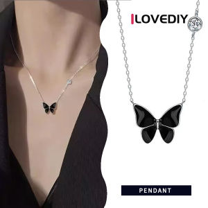 [ILOVEDIY] Fashionable Silver-Plated Light Luxury Versatile Black Butterfly Pendant Necklace Exquisite Jewelry Pendant