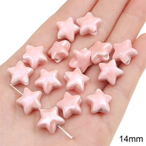 Cute Pink Handmade Ceramic Porcelain Beads Ball Bear Star Heart Flower Beads Charms for Necklace Bracelet Keychain DIY Jewelry Making Accessories