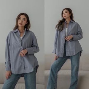 Kemeja Oversize Wanita Katun Putih Polos Kerja dan Kasual Lengan Panjang Kemeja Blouse Putih Wanita