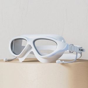 SGFDD PVC Big Frame Swimming HD Big Frame Swimming Glasses with Earplugs Swim Eyewear Silicone Adjustable Anti-fog