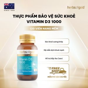 Viên Uống Vitamin D3 Herbs of Gold 1000 IU - Hấp Thu Canxi & Xương Khỏe Mạnh - Lọ 120 Viên
