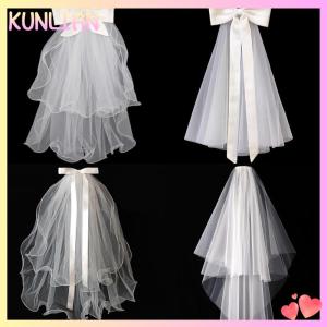 [KUNLIAN] Bridal Woman Luminous Tulle Long Bachelorette Party Wedding Veil Ribbon Edge With Bowknot For Wedding Party