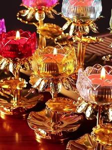 SXH Yuantong Buddha Utensils Buddhist Hall High Foot Imitation Glass Alloy Lotus Candlestick Butter Lotus Lamp Holder Butter Grain Candlestick