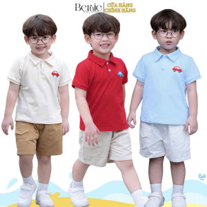 Set bộ polo ngắn tay nhiều màu bé trai họa tiết thêu ô tô kèm quần short 9 tới 25kg BERNIE H0625B40