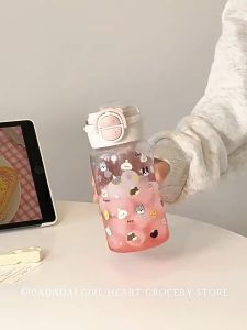 Straw Cup for Girls Ins Cute Cartoon Dual-Use Water Bottle with Top Bottom Drinking Summer Cup