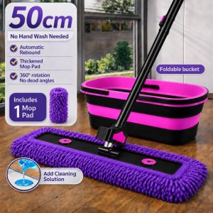 Floor Mop with Bucket & Squeezer 360° Rotating Wet Dry Microfiber Mop with 3 Pads for Home