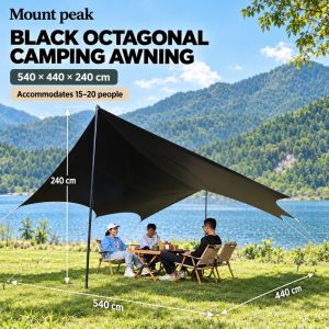 Mount peak Butterfly Shape Tarp Black Flysheet Set 20 people Black Coating 5.2m x 4.4m Camping Waterproof UV-proof Shelter