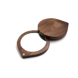 BAIXL Rotatable Black Walnut Wood Makeup Mirror Foldable Mini Compact Pocket Mirror Personalized Round Rotating Cosmetic Mirror Women Girls