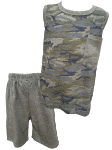 PLAYSET CELORENG ARMY BUDAK SINGLET BUDAK LELAKI BAJU TIDUR BUDAK SIZE 2-8 100% COTTON BOYS CLOTHING SETS T-SHIRT