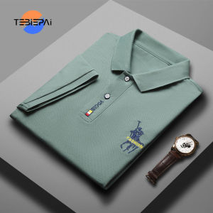 Mens Short-sleeved Polo Shirt Summer New Loose Lapel Embroidered Polo Shirt Handsome In Young Mens Half-sleeved Tops Solid Colour