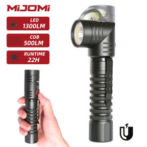 MIJOMI Flashlight S701 Rechargeable Flashlight with 1300 High Lumen Dual Modes Spotlight and Floodlight 90 Degree Swivel Head with Magnet Max 22H Runtime for Work Repair Emergency