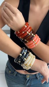 Wide Resin Bangle Set Thickened Punk Cuff Bracelet Set Vintage Bamboo Tube Exaggerated Chunky Bangles Gifts