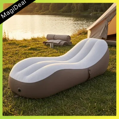 Inflatable Puff Sofa with Flocked Surface for Modern Living Room Reclining Lounge Chair Outdoor Relaxation