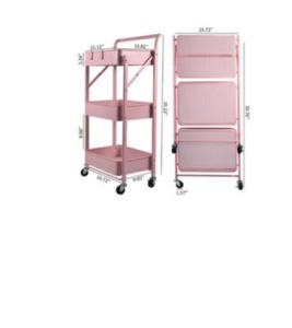 Kệ Đựng Đồ Gập Gọn Thông Minh 3 Tầng Thép Carbon Hồng Đen Trắng Tiện Lợi Di Chuyển Bánh Xe 360° Chống Gỉ Sét Dung Tích Lớn Tiết Kiệm Không Gian