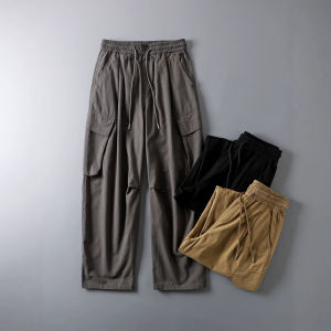 Retro Cotton Overalls Big Pocket Straight Wide-leg Pants Loose American Spring and Autumn Casual Scimitar Paratroopers Trousers Men