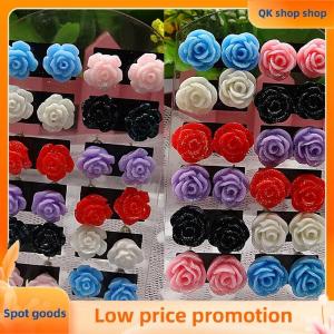 ✨QK shop✨ 12 Pairs Mystic Rose Stud Earrings Mixed Color Flower Earrings Wholesale
