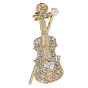 YRUQYS Pearl Violin Shaped Brooch Shinny Crystal Alloy Material Music Accessories Lapel Pin Small Classic Jewelry Decoration For Women