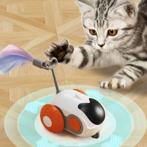 QEFEE Plastic Turbo Tail Cat Toy Rechargeable Interactive Electronic Smart Cat Toy Intelligent Sports Car Cat Exercise Remote Control Toy Car Entertainment