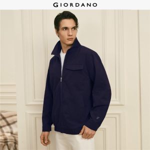 GIORDANO Men Jackets G+ Embroidery Stand Collar Jackets Multi-Pocket Zip Front Fashionable Casual Relaxed Jackets 01076698