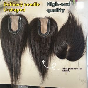 8x12cm 100% Human Hair Piece Black Hair Topper Hair Replacement Cover White Hair Breathable And Lightweight Wig Increase Hair Volume For Women