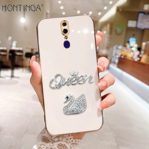 Hontinga Casing Case For OPPO F11 Pro F7 Pro F5 Plus F5 Youth OPPOF11 Case Swan Queen Fashion Solid Color Luxury Chrome Soft TPU Square Phone Case Full Cover Camera Protection Casing Anti Gores Rubber Case