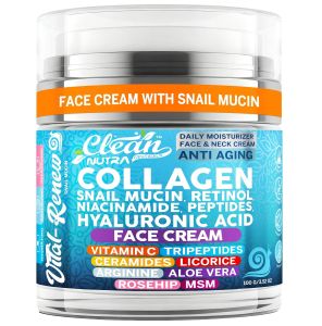 Kem dưỡng da mặt chứa collagen và dịch nhầy ốc sên – Kem dưỡng ẩm chống lão hóa với Retinol Niacinamide Axit Hyaluronic Peptide Vitamin C và Ceramide – Sản phẩm chăm sóc da Hàn Quốc kem dưỡng da mặt và cổ hàng ngày chống lão hóa – 352 oz (100g).