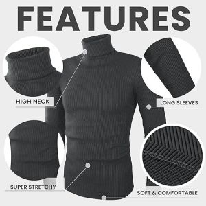 Turtle Neck Shirt Atasan Long John kerah tinggi pakaian musim dingin Dark Greey