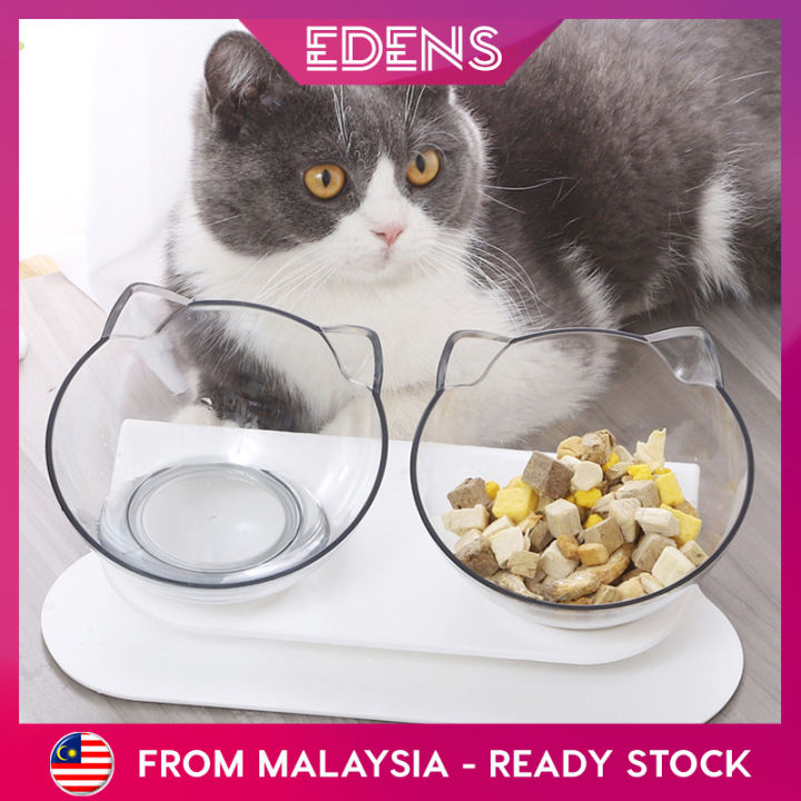 EDENS Pet Food Feeding Non Slip Cat Design Double Bowl Feeder Mangkuk